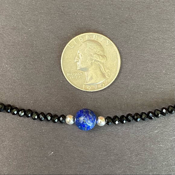 Mens Lapis Lazuli & Black Spinel Beaded Beaded Necklace in sterling Silver